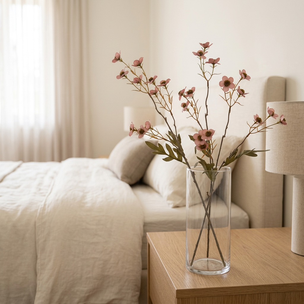Fleurs roses dans un vase sans eau dans une chambre moderne
