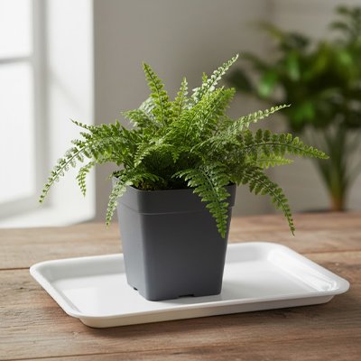 Soucoupe pour pot de fleur avec la plante fougère