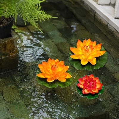trois Fleurs artificielles de nénuphar de diffracte taille flottant dans un étang