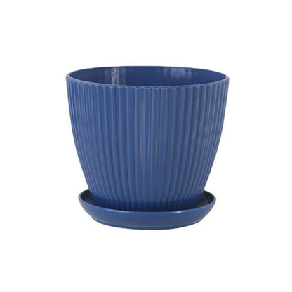Pot de fleurs rond bleu fonce