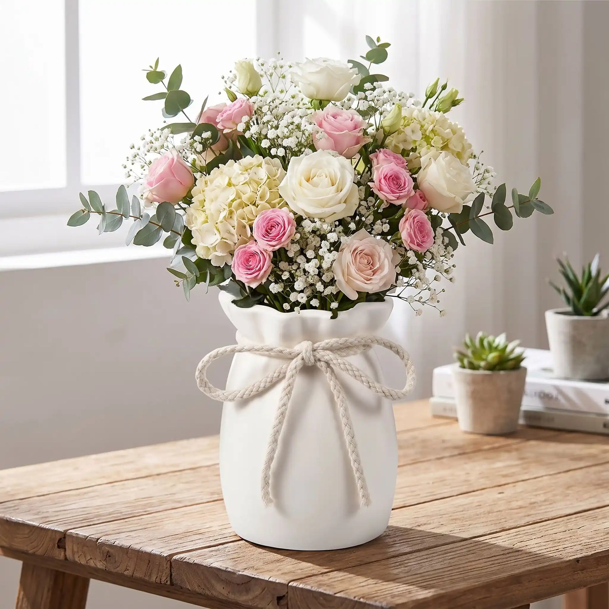 Vase à Design avec nœud avec des fleurs sur la table