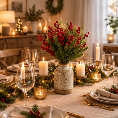 Bouquet de branches et baies sur une table de Noël