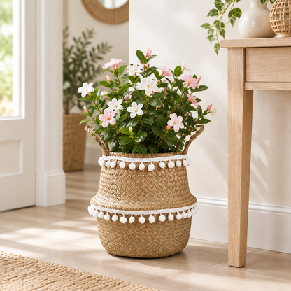 Cache-pot dans un coin d’entrée fleuri
