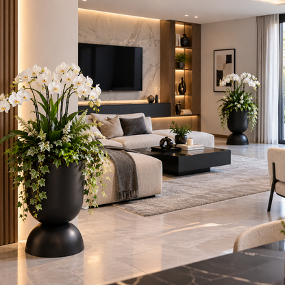 cache pot décore des coins de salon moderne avec des fleurs et plantes dedans