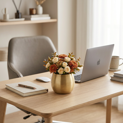 Cache-pot doré décorant un bureau chic et moderne