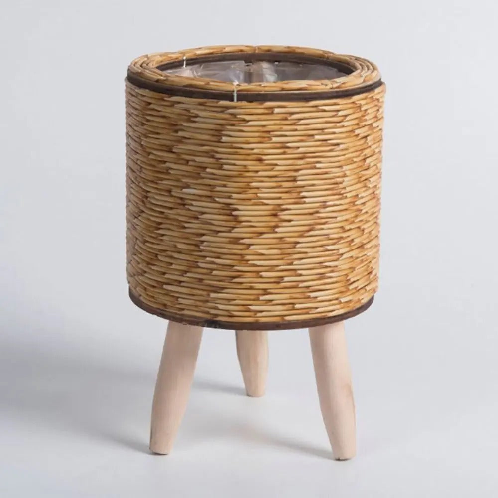 cache pot rotin tisse cylindre claire