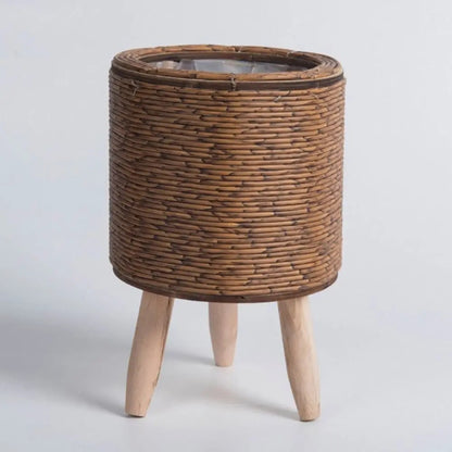 cache pot rotin tisse cylindre fonce