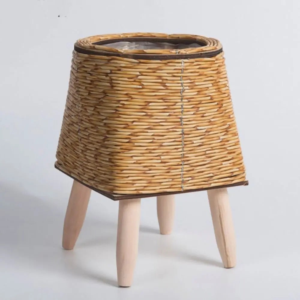 cache pot rotin tisse pentagone claire