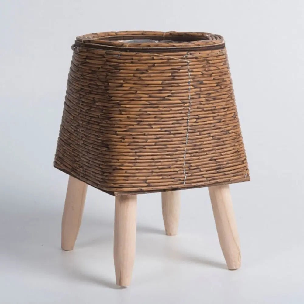 cache pot rotin tisse pentagone fonce