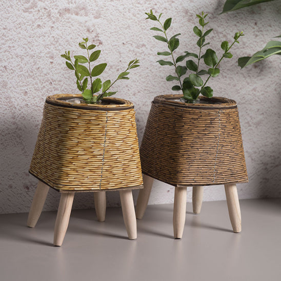 cache pot rotin tisse pentagone