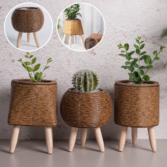 cache pot- en rotin tisse trois forme