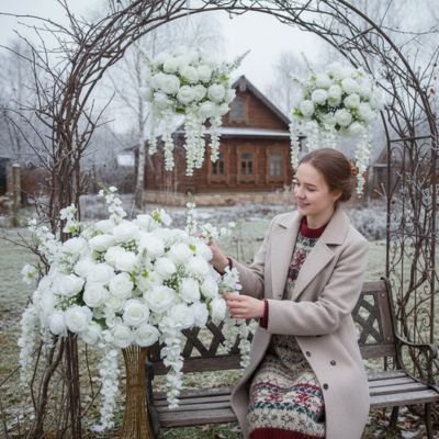 une femme assie sur un banc décore avec des Plante artificielle extérieur 