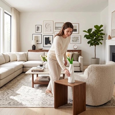 une femme décor son salon avec le  Vase  Simple