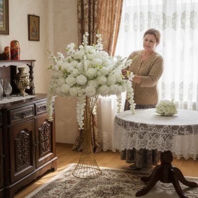 une femme décore avec une Plante artificielle extérieur 