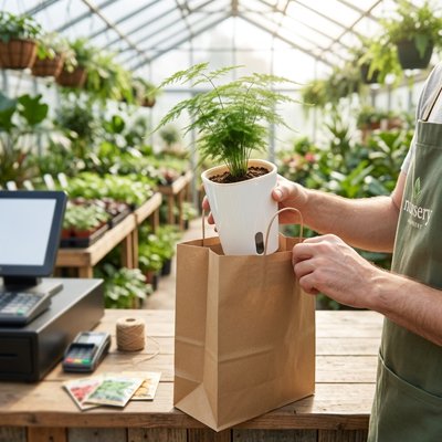 une femme met le Pot de fleurs intérieur dans un sac