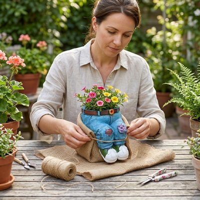 une femme qui décore son Pot de fleurs