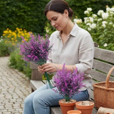 une femme qui tient dans ses mains des Plante artificielle 