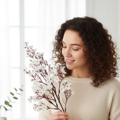 une femme regarde Plante artificielle 
