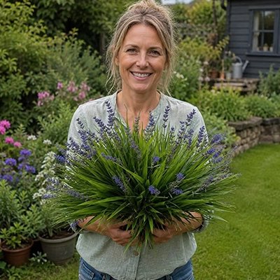 une femme qui tient un bouquet de Plante artificielle