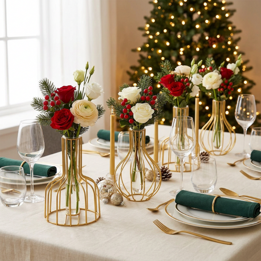 Les deux modèles de vases fleuris sur une table de Noël élégante