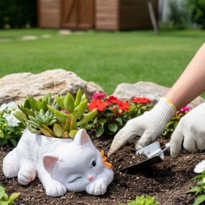 des main qui met la terre dans le Pot de fleurs 