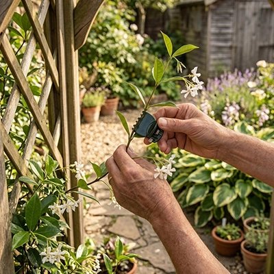 une personne qui met le Support plante grimpante sur plante