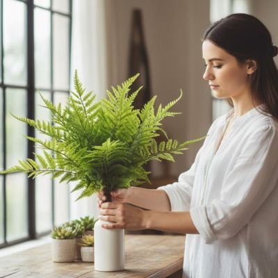 Plante artificielle devant la fenêtre  