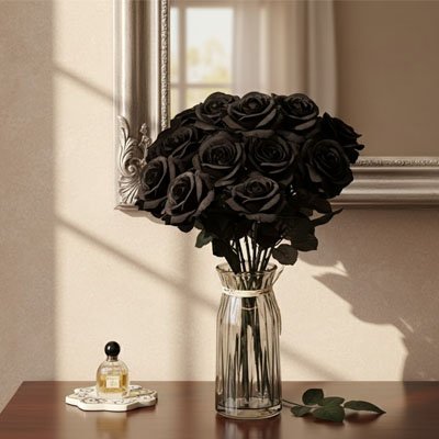 Plante artificielle rose noir dans un vase  