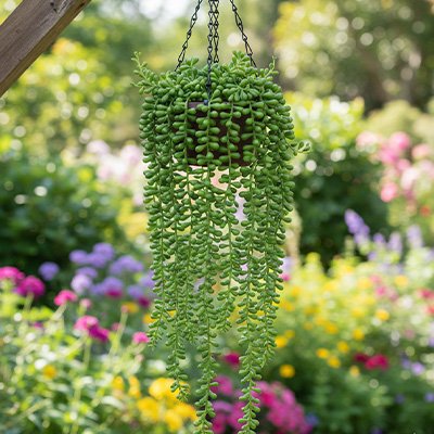 un pot avec des Plante artificielle tombante dehors 