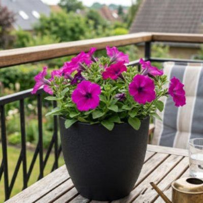 Pot de fleur avec des fleur sur le balcon