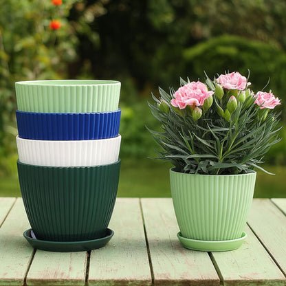pot de fleur rond sur terrasse