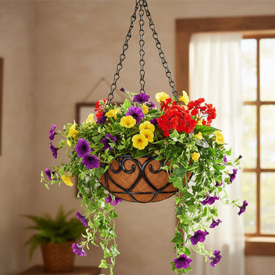 pot de fleur suspendu avec fleur
