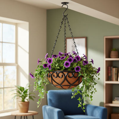 pot de fleur suspendu dans le salon