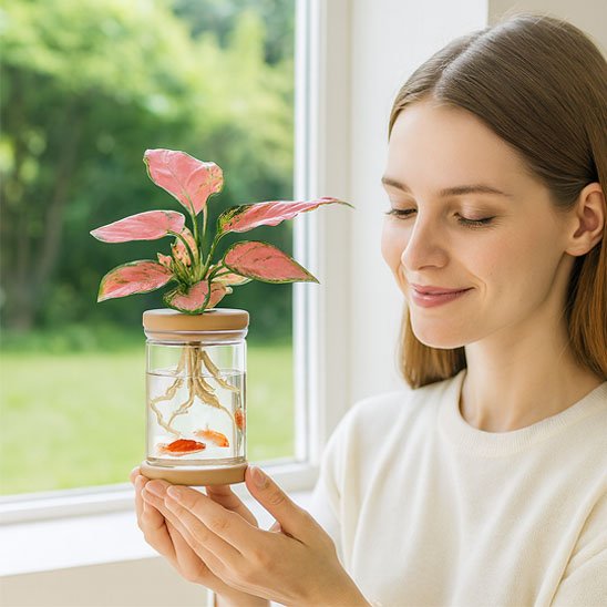 Pot de fleurs dans la main d'une femme