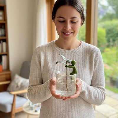 Support plante intérieur en forme de bonhomme qui tient une plante