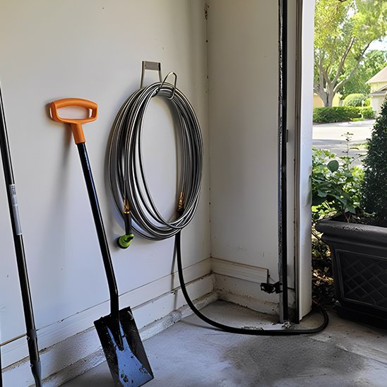 support tuyau arrosage accroche dans le garage 