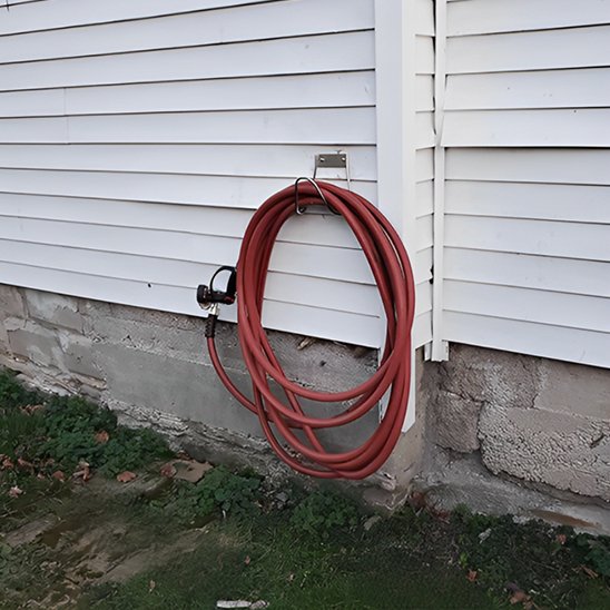 support tuyau arrosage accroche sur une les côtes une maison en métal 