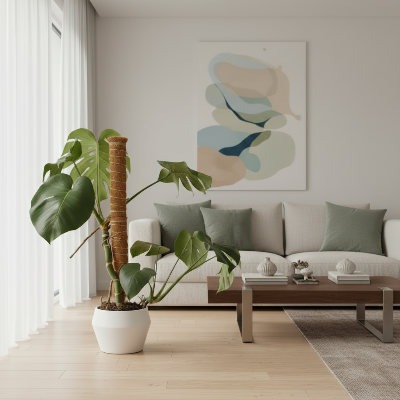 Tuteur plante avec une plante grimpante  dans le salon 