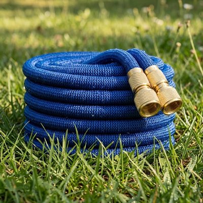 Tuyau d'arrosage extensible sur le gazon 