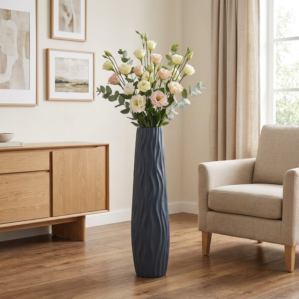Vase avec fleurs blanches et rose pâle dans une maison élégante