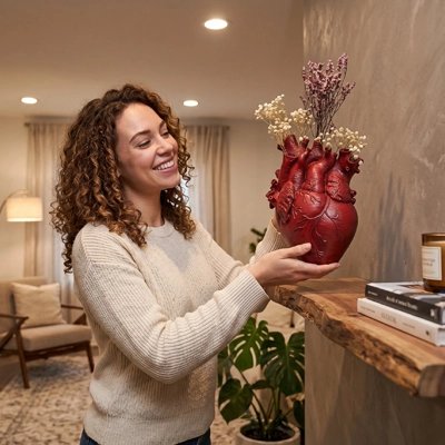 Vase en forme de coeur dans les mains d'une femme