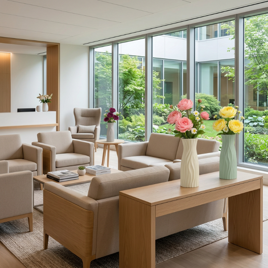 Vases fleuris dans une salle d’attente moderne